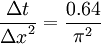 \frac{\Delta t}{{\Delta x}^2} = \frac{0.64}{\pi^2}